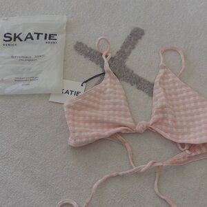 Skatie Light Pink Checkered Sarah Bisou Bikini Top